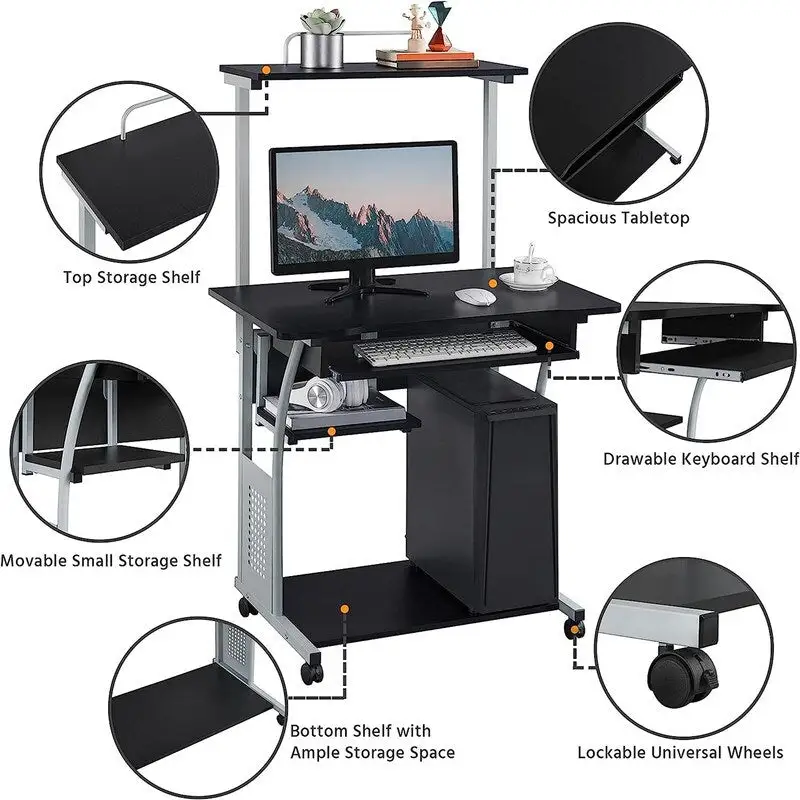 3 Tier Computer Desk with Printer Shelf