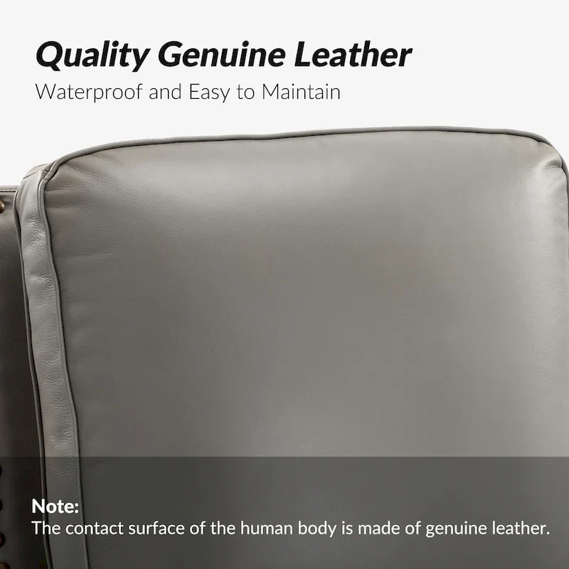 Mid-century Modern Genuine Leather Recliner with Nailhead Trim Set of 2