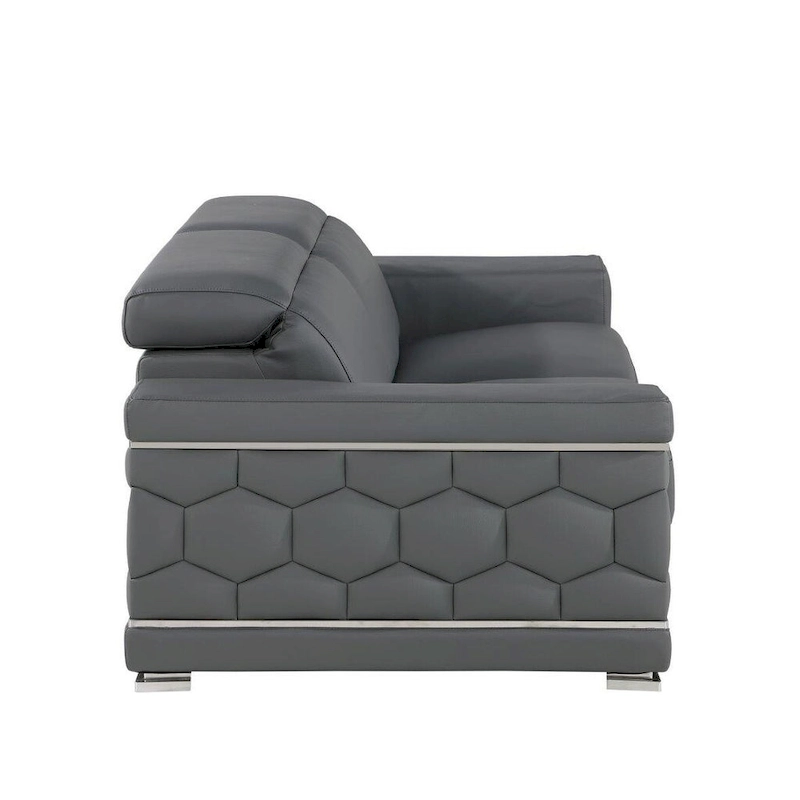 HomeRoots 71 Gray And Silver Genuine Leather Loveseat