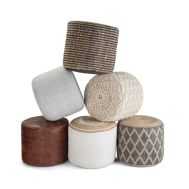 WYNDENHALL Nesbitt Boho Round Pouf, Natural Woven Braided Jute