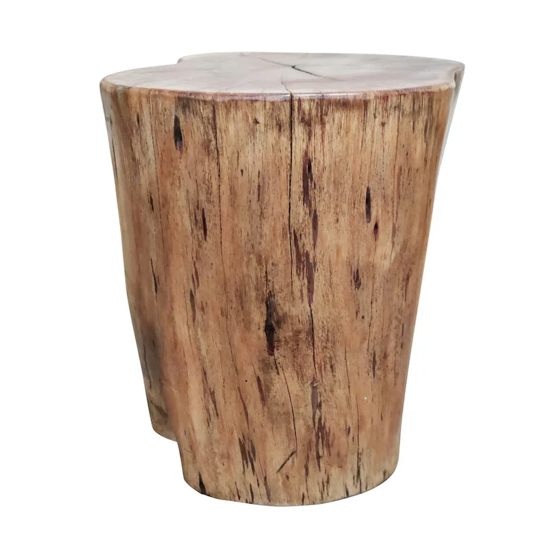 17 Inch Accent Stump Stool End Table, Live Edge Acacia Wood Log with Grain and Knot Details, Natural Brown