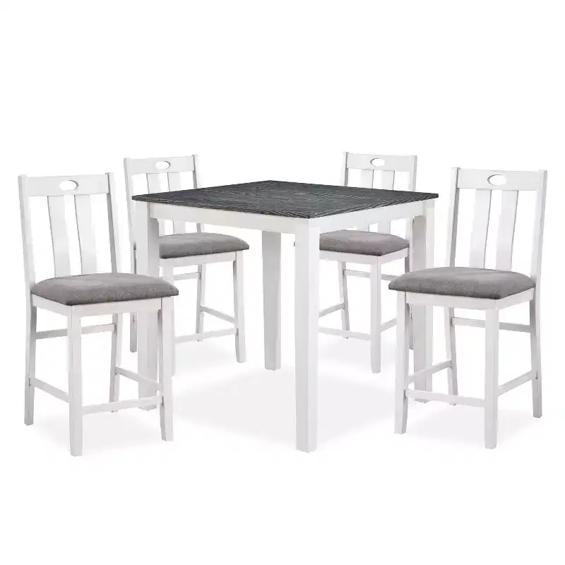 HOMES: Inside + Out 5pc Seawhisper Transitional Counter Height Dining Set White/Gray: Square Table, Padded Chairs