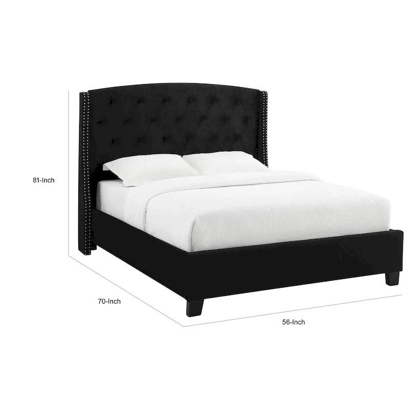 Black Button Tufted Queen Bed with Nailhead Trim