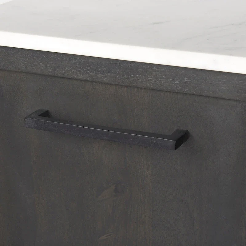 Dark Brown Wood w/ White Marble Top and Black Metal Base Sideboard - 71.0L x 18.5W x 32.0H