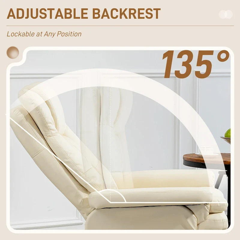 HOMCOM Swivel Recliner with Ottoman, PU Leather and Footrest with Wrapped Base, Cream White
