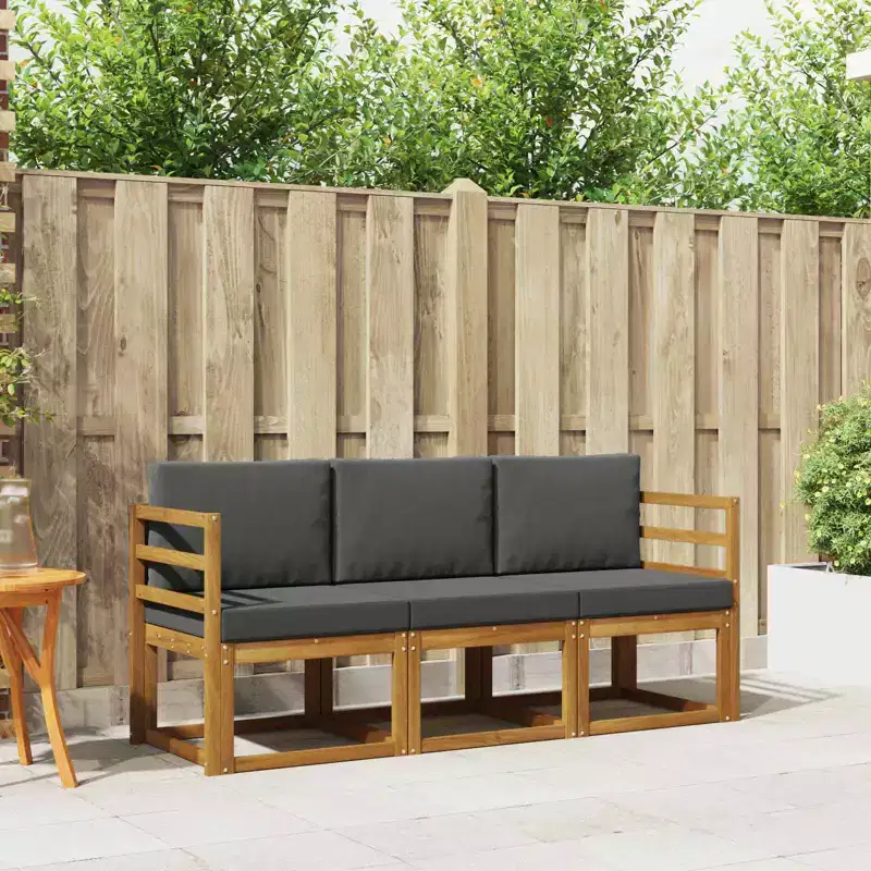 vidaXL Outdoor Sofa Set 3 pcs Natural and Anthracite Solid Acacia Wood