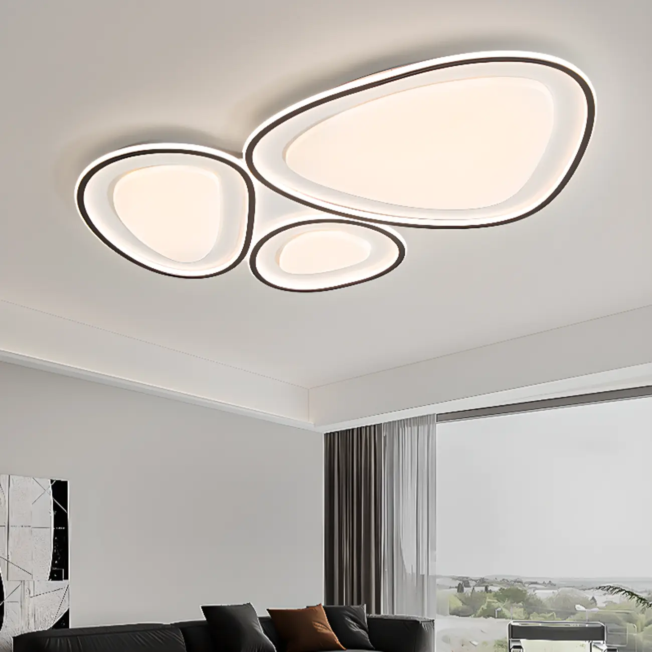 Modern Black-White Flush Ceiling Light with 3 Gear Dimming