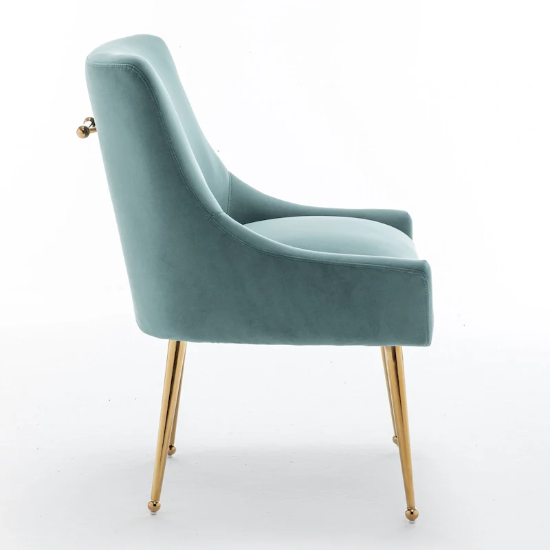 Velvet Upholstered Armless Dining Chair with Gold Metal Legs – Beige / Green / Black / Navy / Grey