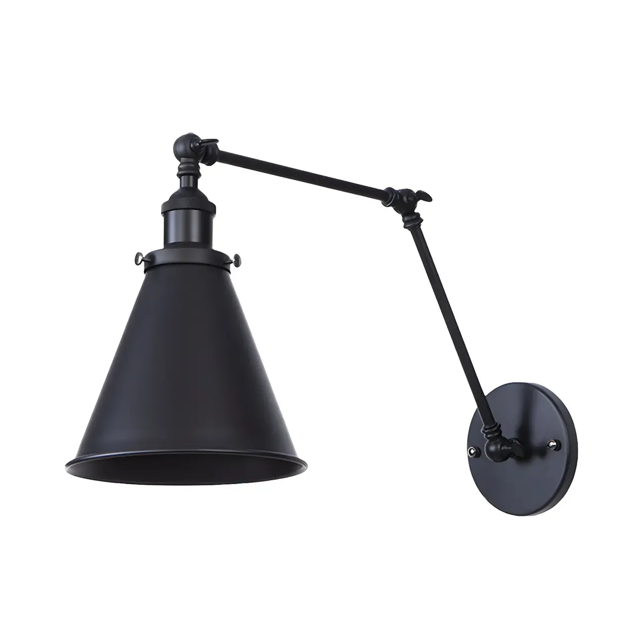 Tapered Metal Black Adjustable Swing Arm Wall Light