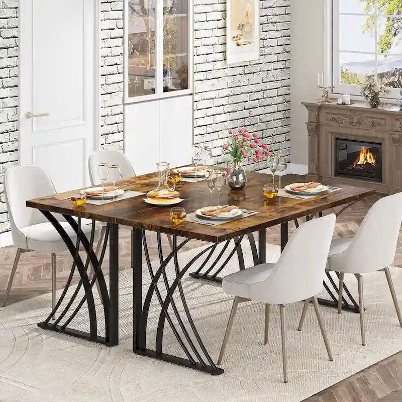 Modern Gold/White Computer Desk, 55 inch Dining Table with Gold Legs, Vanity Table, Conference Table