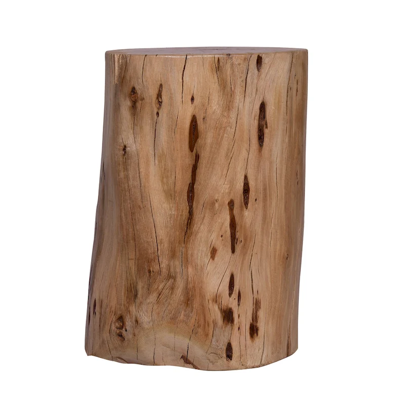 17 Inch Accent Stump Stool End Table, Live Edge Acacia Wood Log with Grain and Knot Details, Natural Brown