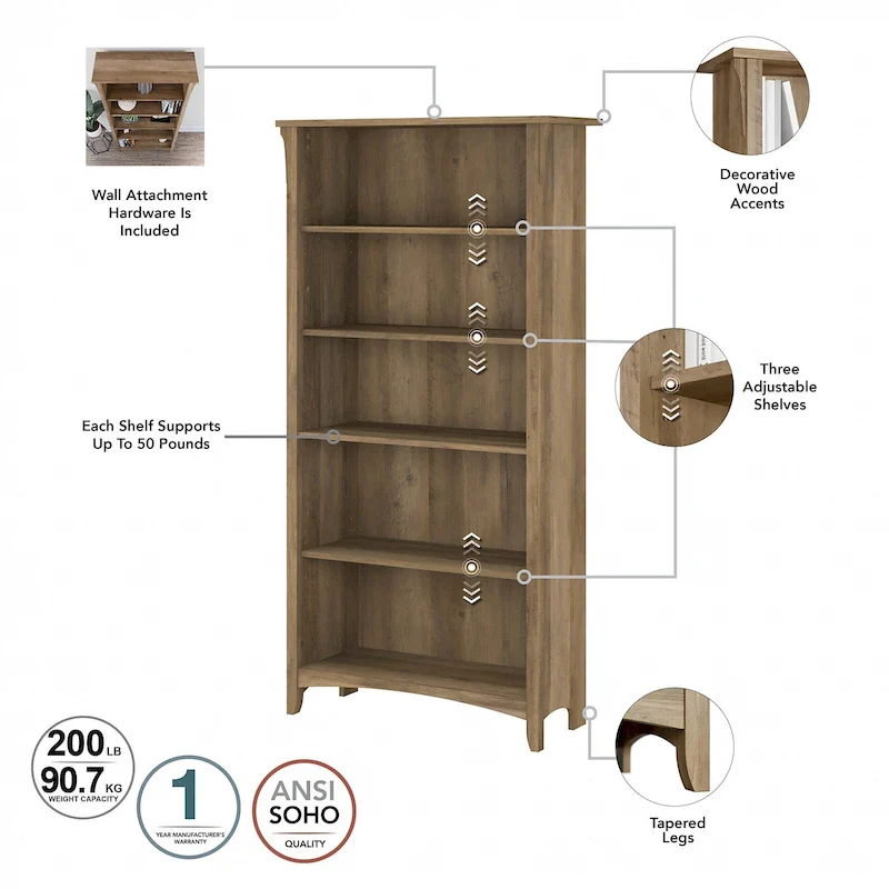 Salinas Tall 5-shelf Bookcase (Set of 2) by Bush Furniture