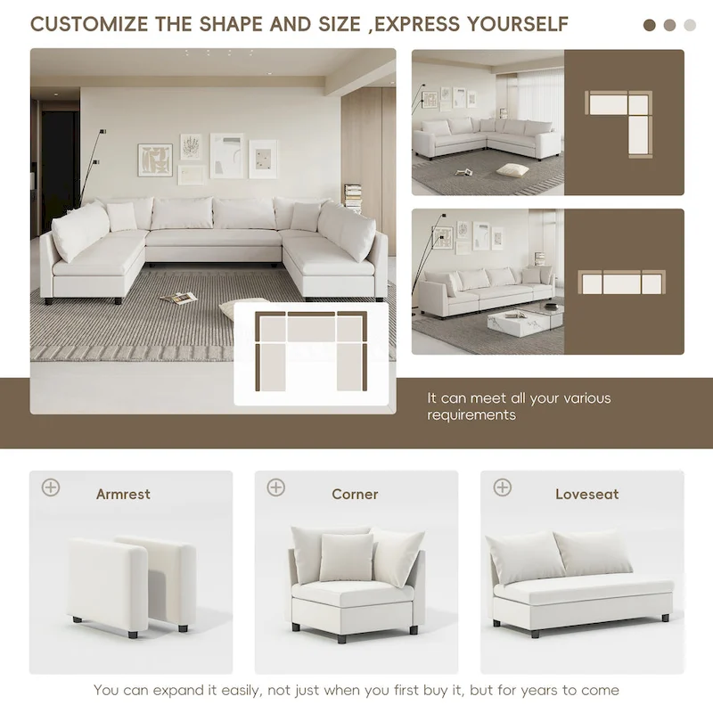 Modular Sectional Sofa, Reversible U Shaped Chenille Couch Set