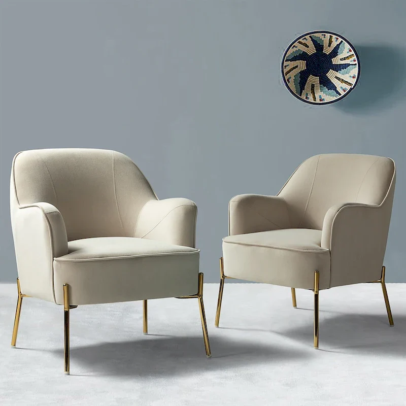 Ma Modern Velvet Accent Chair with Golden Legs Set of 2 by