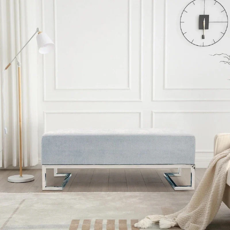 Pasargad Home Luxe Upholstered Stainless Steel Bench - W48xD16.5xH17.6