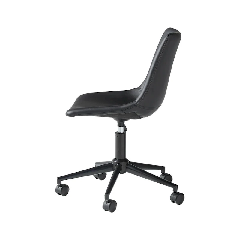 Black Faux Leather Swivel Desk Chair with Bucket Seat