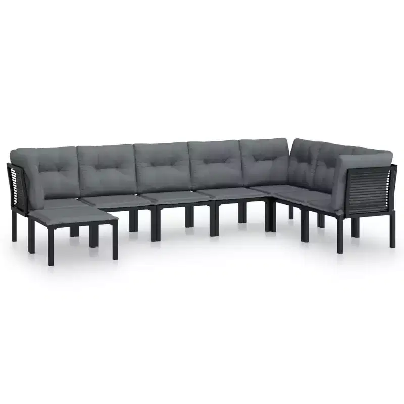 vidaXL Patio Furniture Set Outdoor Sectional Sofa Black and Gray Poly Rattan