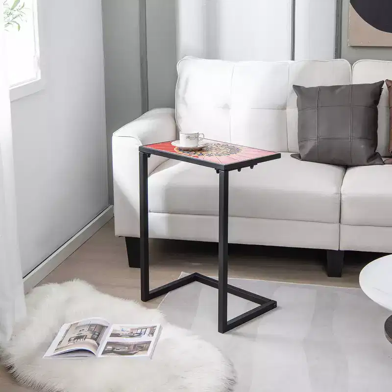 Costway C-shaped Side End Table w/ Ceramic Top for Patio Living Room Balcony