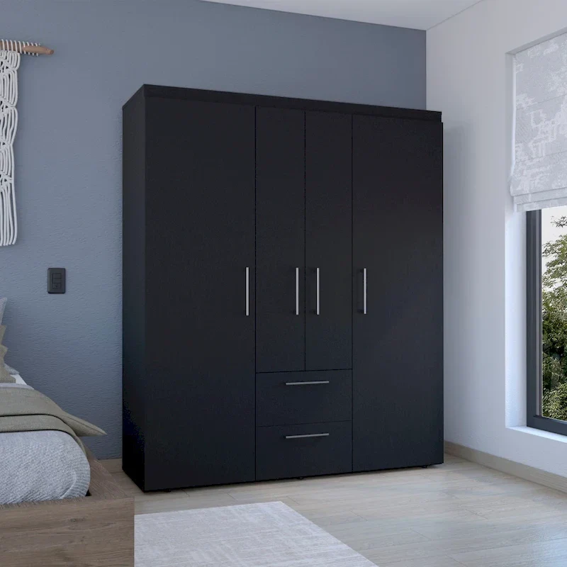 19.8 Modern Four-door Armoire with Multiple Storage Options and Metal Accents