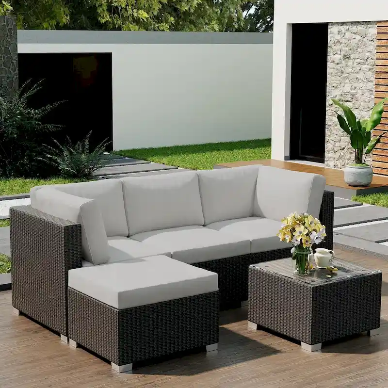 5-Piece Outdoor Patio Rattan Wicker Sofa Set