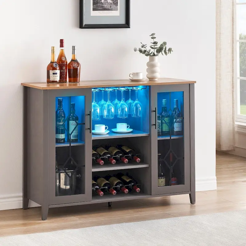 Wine Bar Cabinet with LED Light - 15.7D x 47.2W x 34.61H