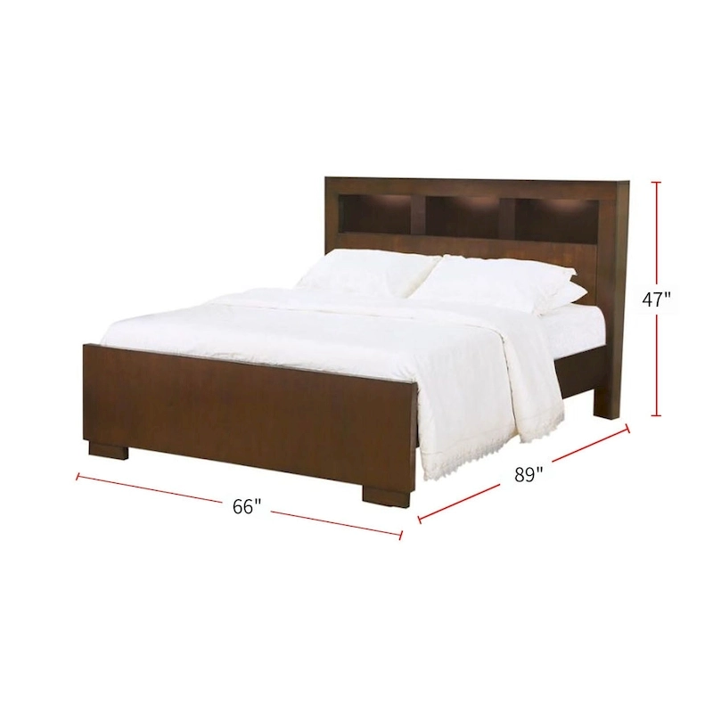 Wood Bed with Bookcase Headboard in Cappuccino