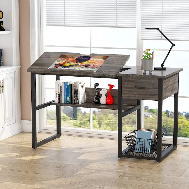 Drafting Table Drawing Computer Desk Artist Craft Table with Adjustable Top