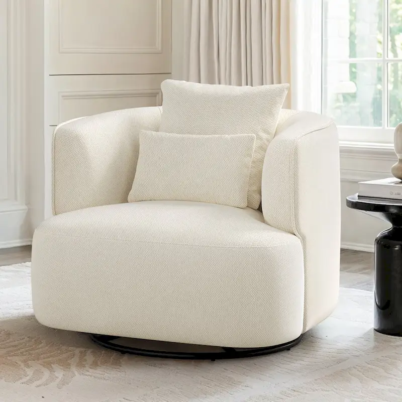 Wheat / Navy Blue / Grey / Beige Fabric 360° Swivel Barrel Accent Chair, Single Seat