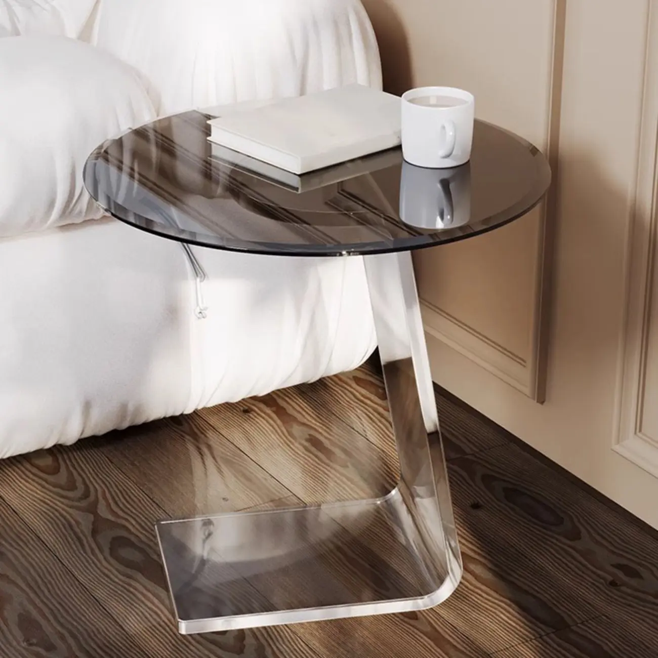 Classic Glass Round End Table with Acrylic Base for Living Room