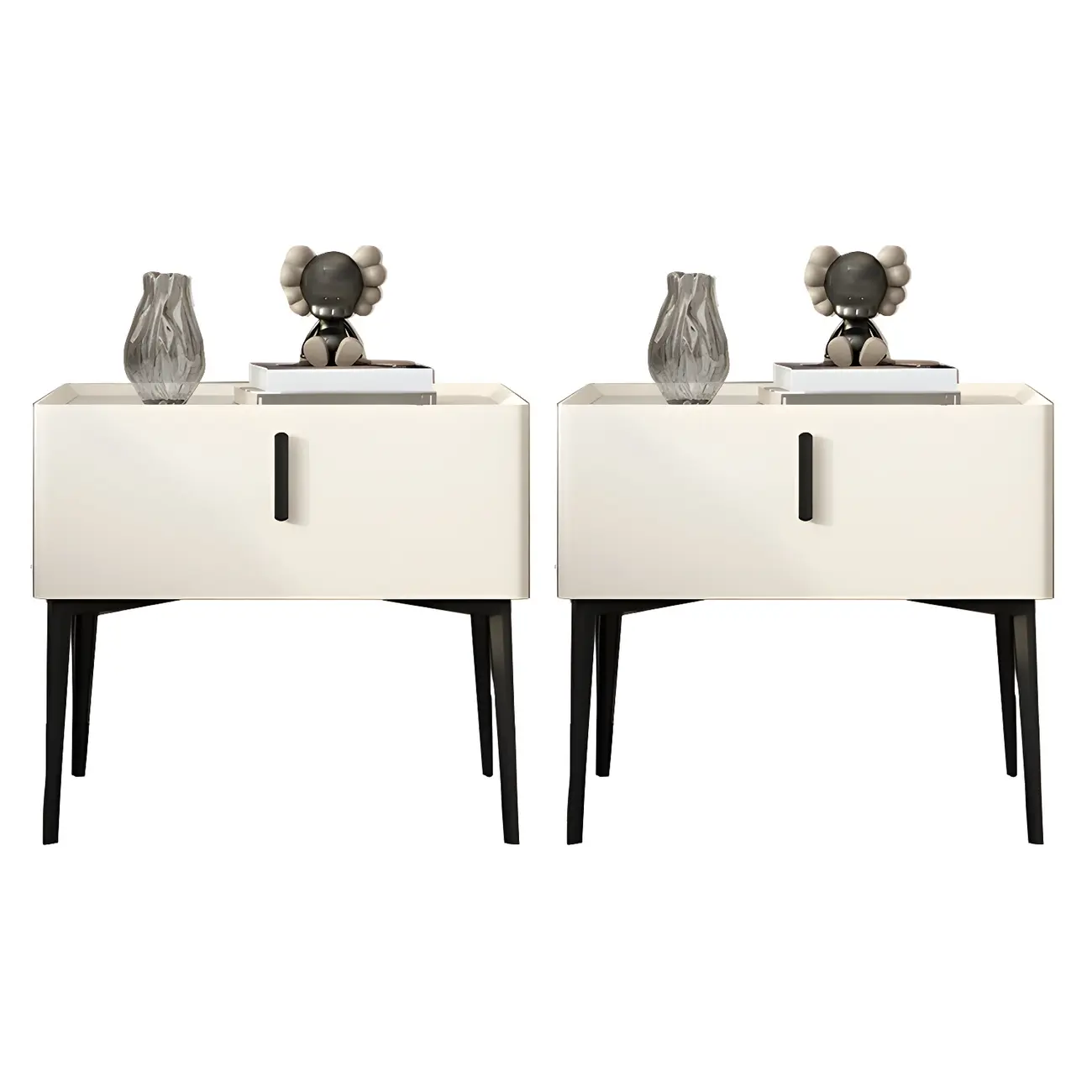 Trendy Narrow Cubic Wooden Nightstand with Legs