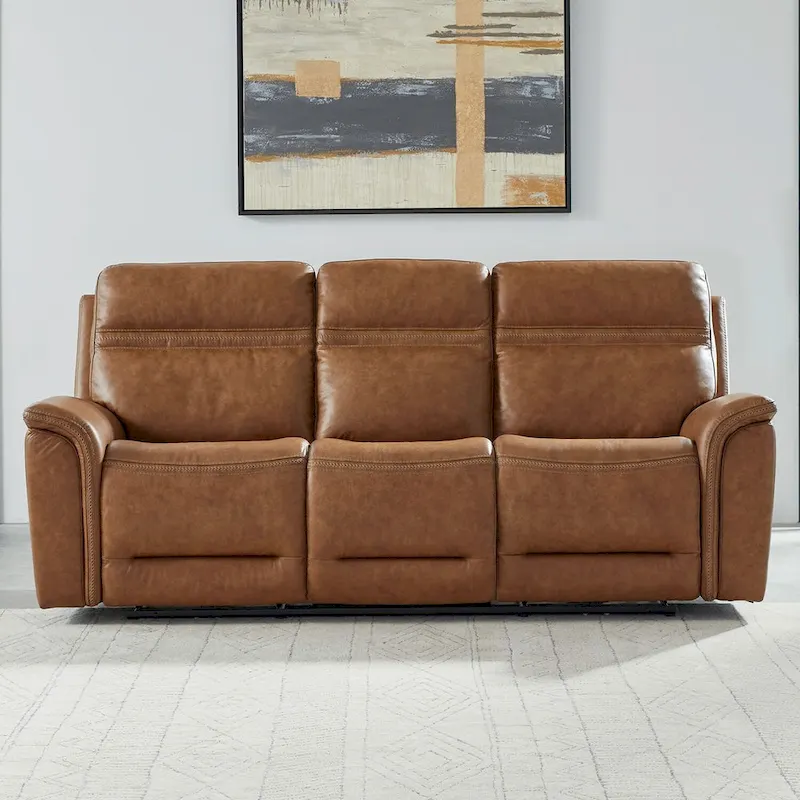 Cooper Leather Dual Power Reclining Sofa - Camel