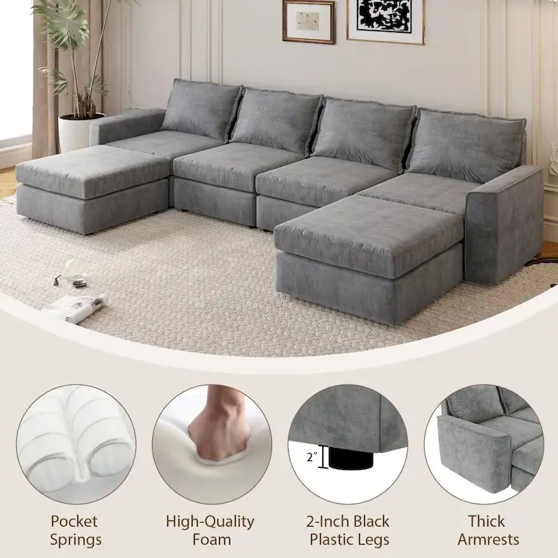 U Shaped Reversible Sectional Sofa with Ottoman