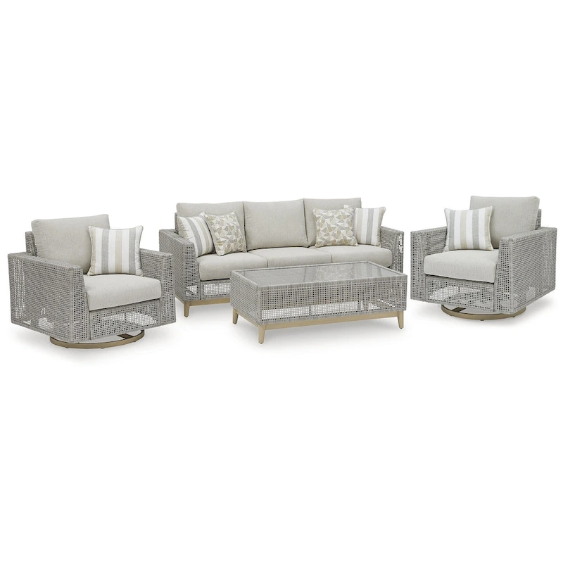 Signature Design by Ashley Seton Creek Gray/Beige 4-Piece Outdoor Upholstery Package - 82.63 W x 36.25 D x 35.88 H
