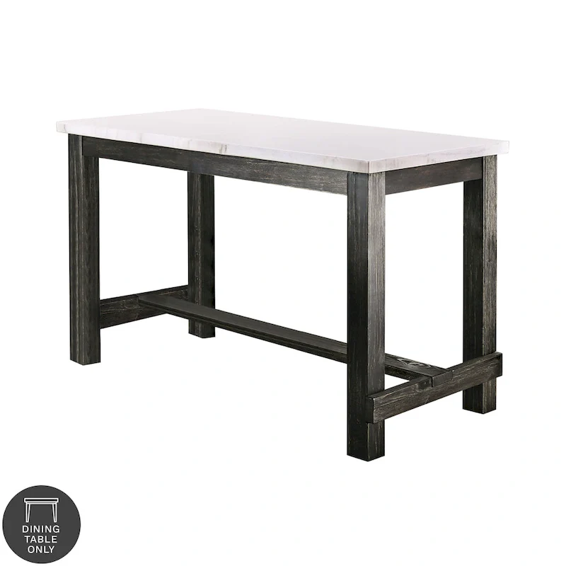 Counter Height Dining Table - Marble Top with Trestle Base, Seats 4-6 (White & Antique Black)