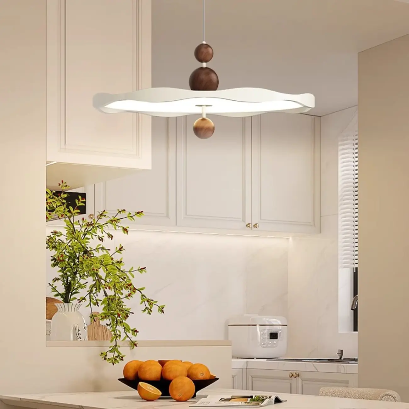 Dimmable White Round Hanging Pendant Light for Kitchen Island