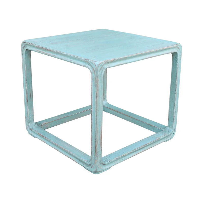 Reclaimed Wood Square Side Table, 22 Inch, Vintage Blue Finish