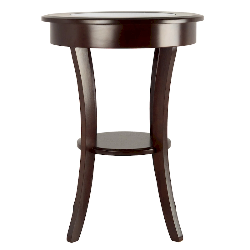 Round Accent Table, Entryway Table Side Table W/ Glass & Curved Legs