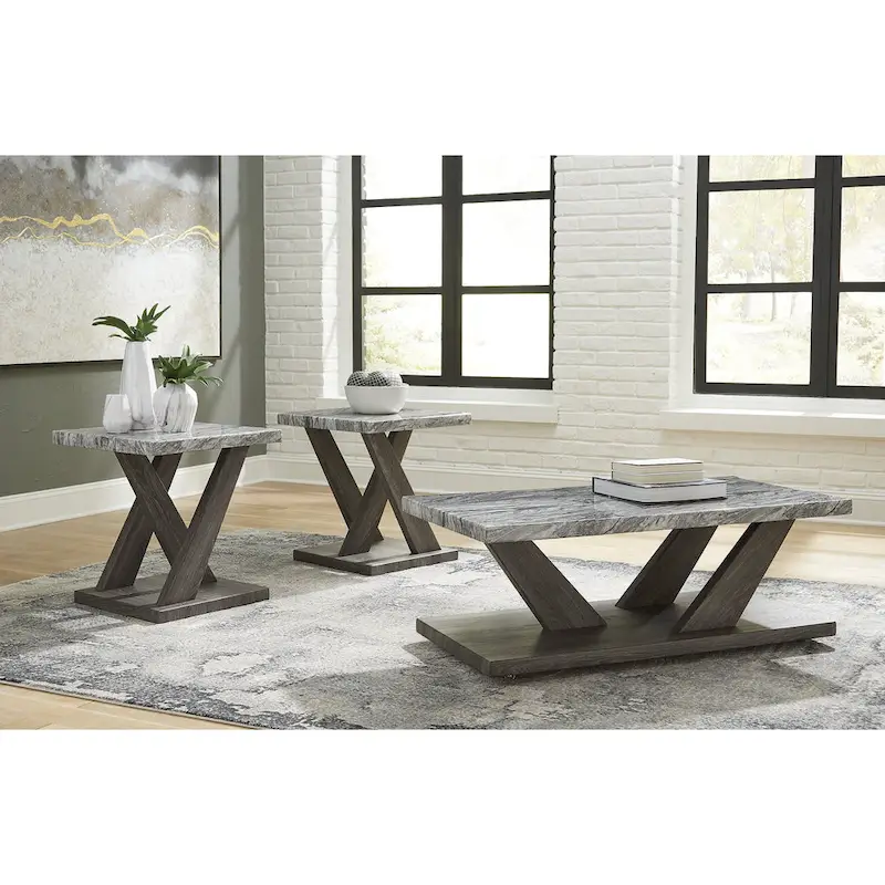 Grey Marble-Top Coffee & End Table Set, 3-Piece