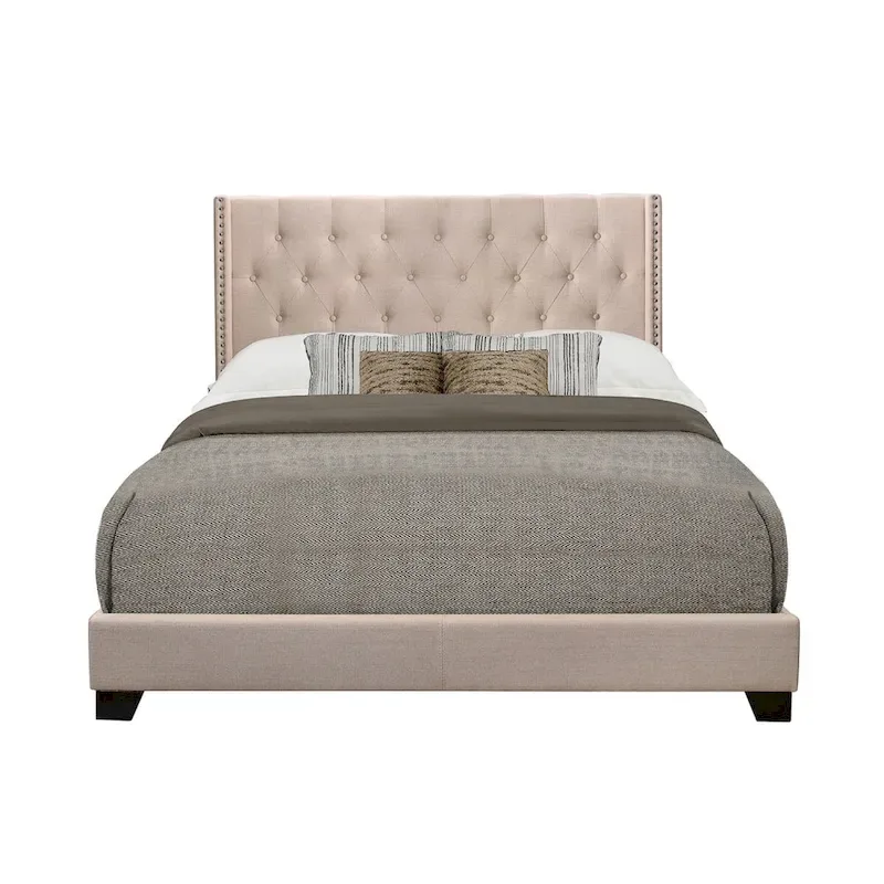 Morgan Beige Fabric Upholstered Tufted Bed