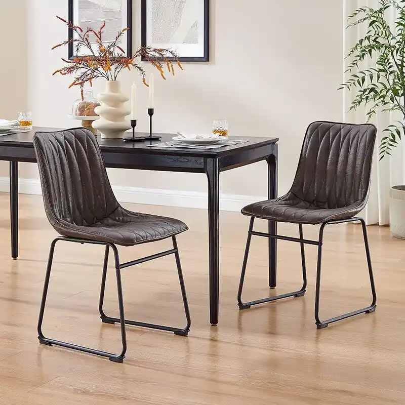 Faux Leather Dining Chair with Geometric Stitching