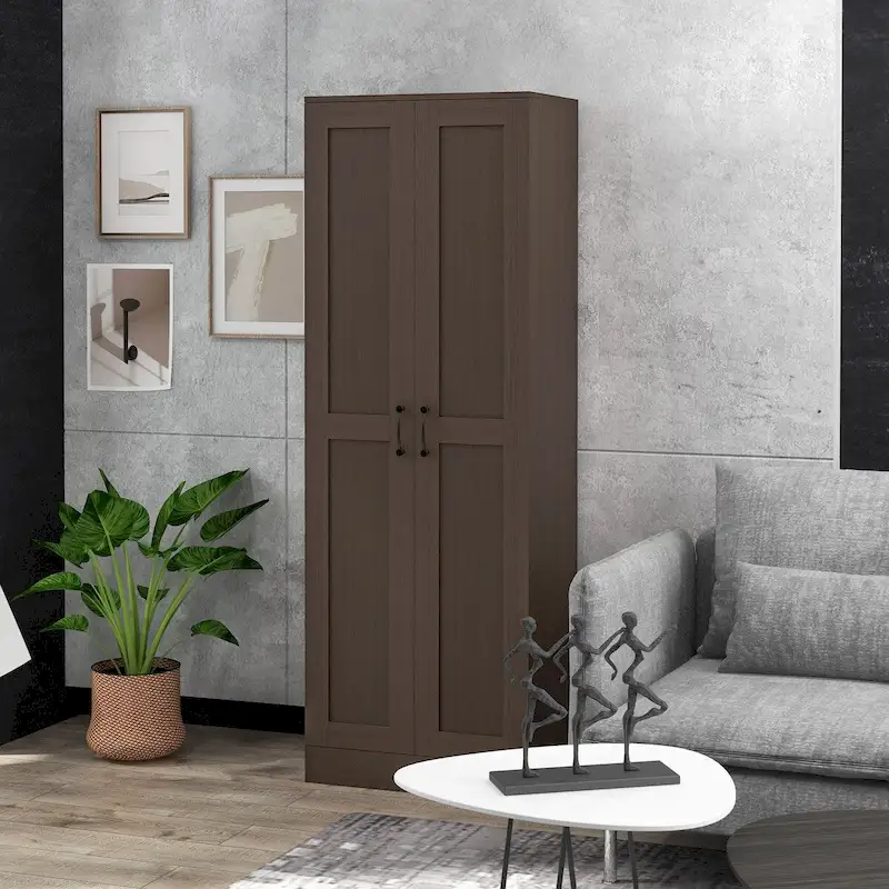 Brown / White Farmhouse Side Cabinet with Double Doors & Drawer