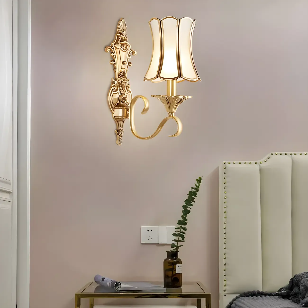 Modern Geometric Gold LED Wall Sconce with Glass Shade