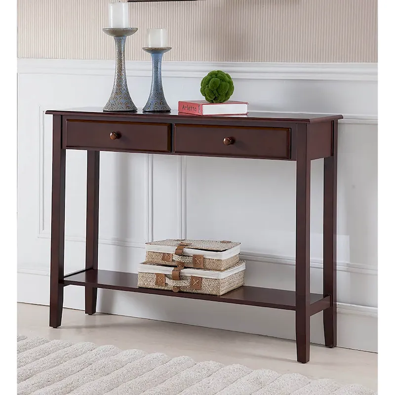Walnut-Finish Console Table with 2 Drawers – Hallway or Sofa Table (42