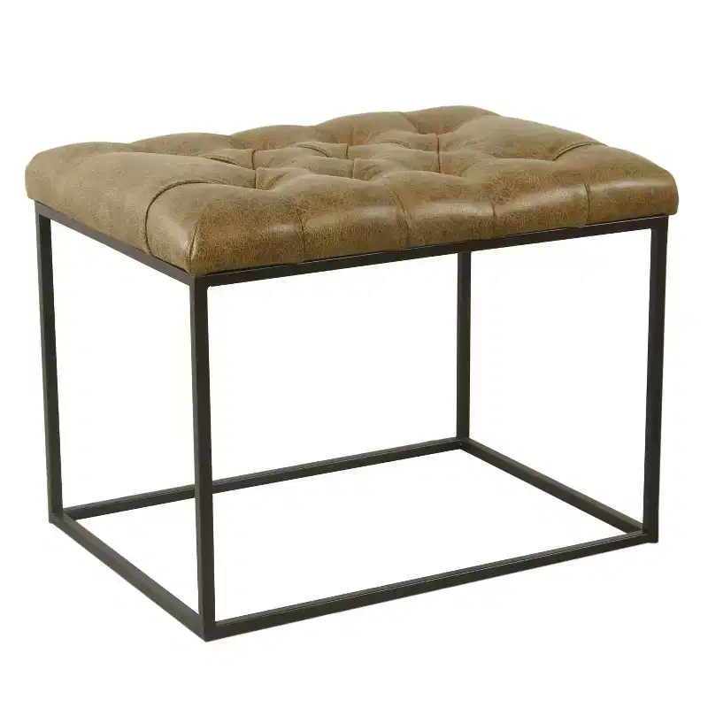 Small Decorative Ottoman Faux Leather Brown - HomePop: Metal Frame, Tufted, 250lb Capacity