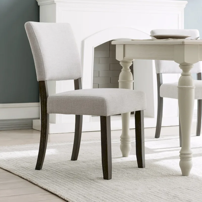 Upholstered Back Dining Chair with Wood Base Set of 2