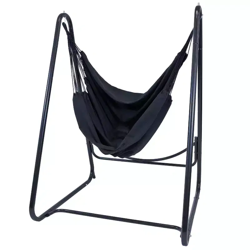 Sunnydaze Indoor or Outdoor Hammock Chair with A-Frame Steel Stand - Anti-Tip Feet for Stability - Black