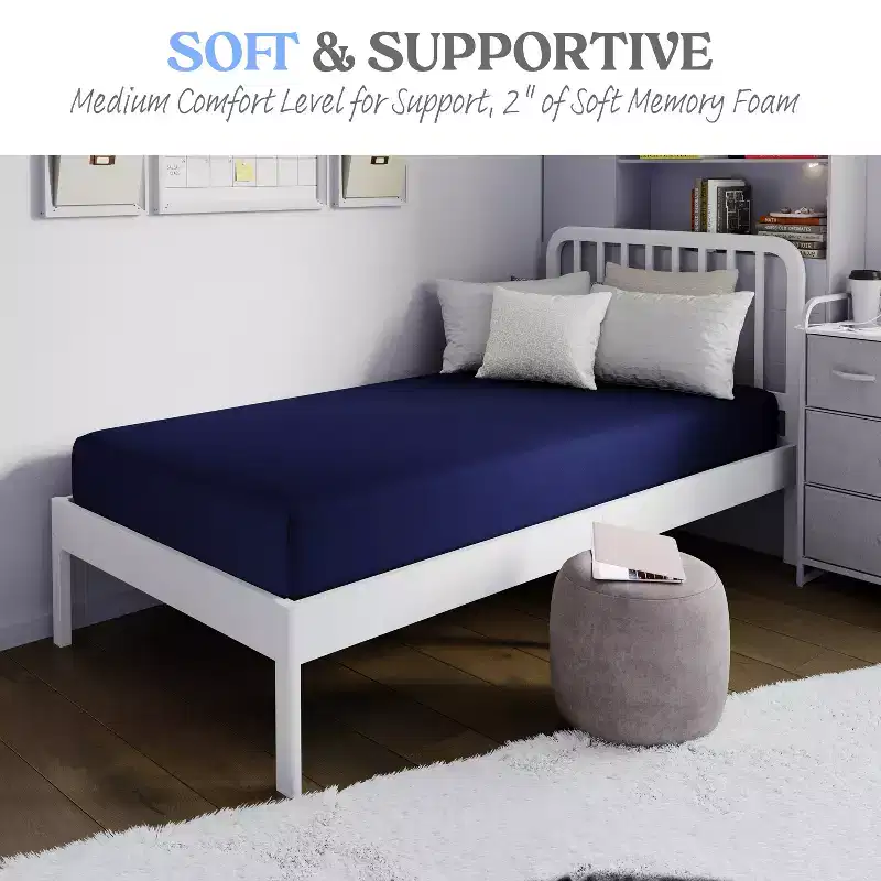 Emma and Oliver Blue Water-Resistant Memory Foam Mattress with Zippered Cover