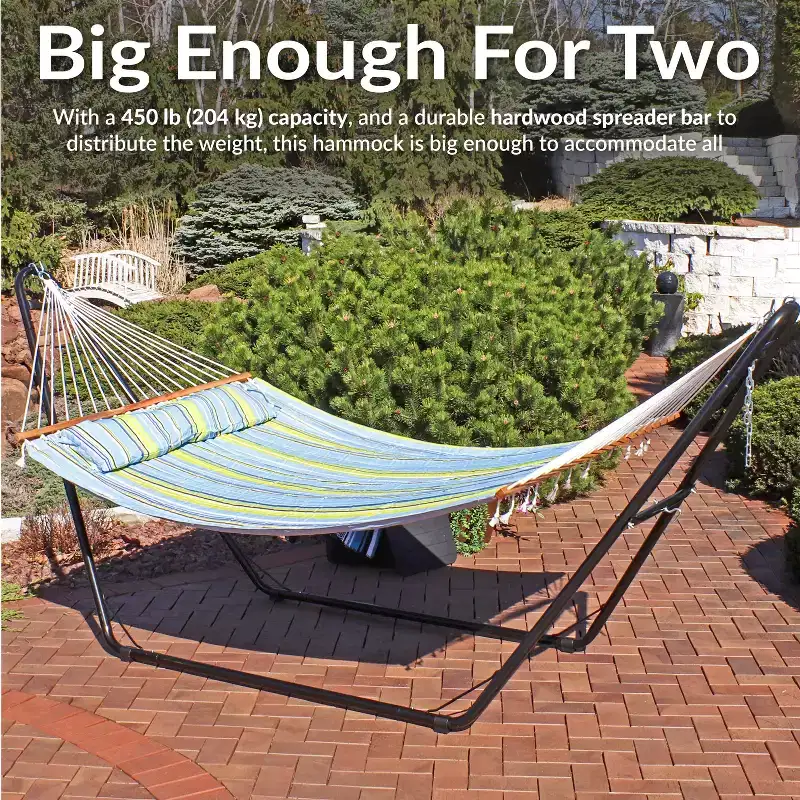 Sunnydaze Double Quilted Fabric Hammock with Universal Steel Stand - 450-Pound Capacity