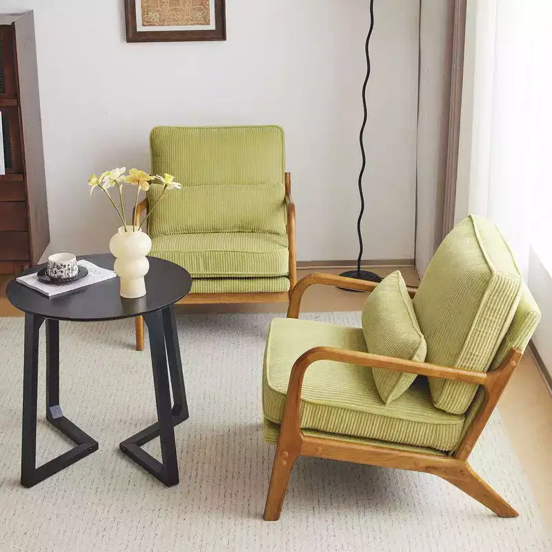Karl Home 2Pcs Mid Century Solid Wood Accent Chair Upholstered Armchair with an Extra Pillow