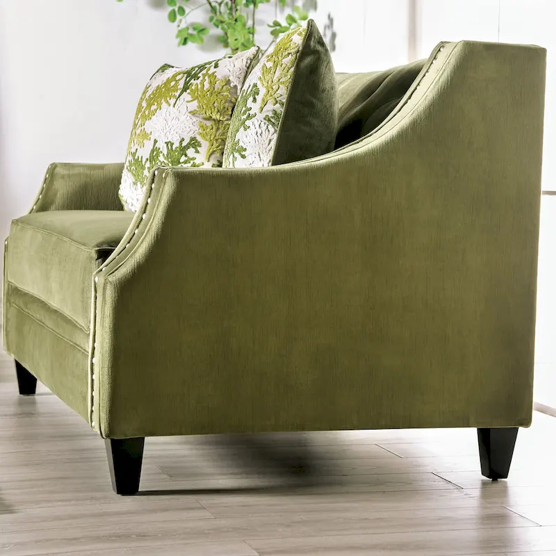 Transitional Green Microfiber Sloped Arms 2-Piece Living Room Set